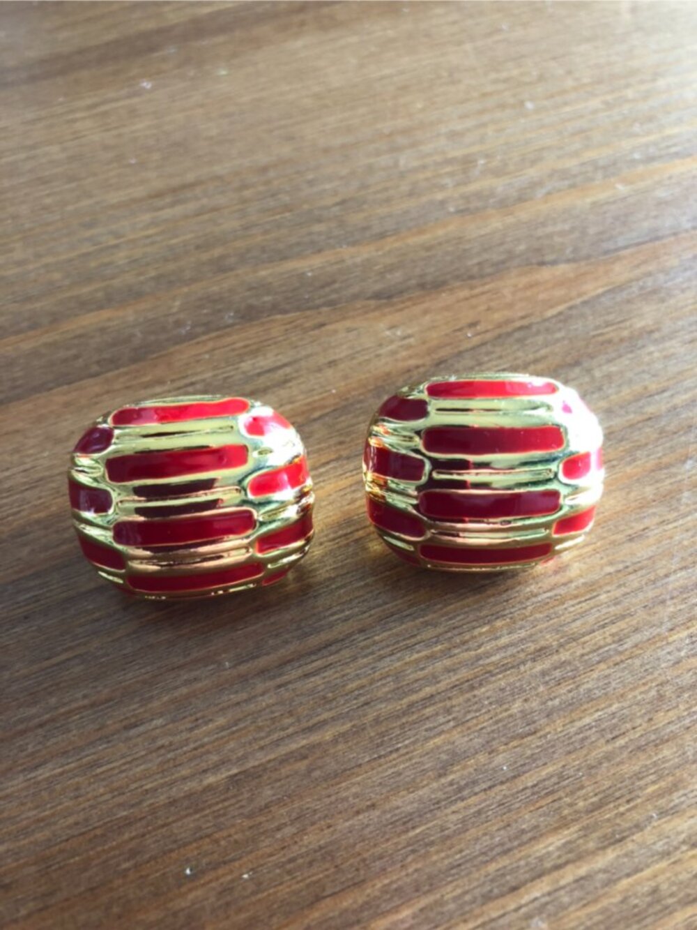 SALE 2/$29 - Vintage Square Red & Gold Colored Clip Earrings